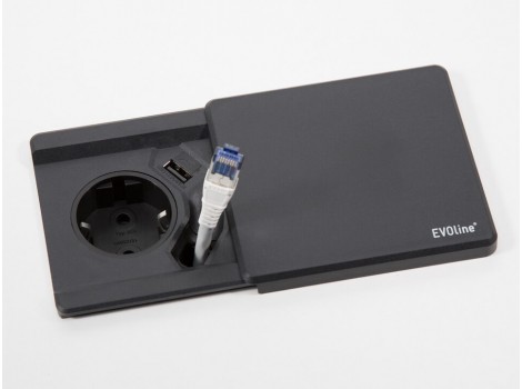 EVOline Square80 1x250V,1xUSB Charger,negru