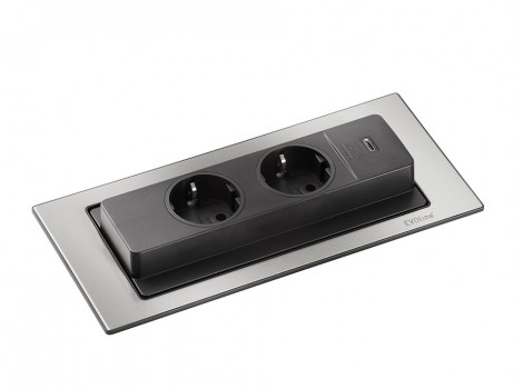 EVOline BackFlip CUISINE 2x250V,1xUSB-C,otel