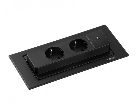 EVOline BackFlip CUISINE 2x250V,1xUSB-C,negru mat
