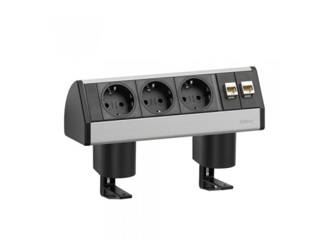 EVOline Dock DATA SMALL 3x250V,2xRJ45,argintiu