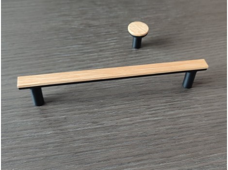S Maner BIS stejar lacuit-metal negru mat,lungime 188mm,FSC